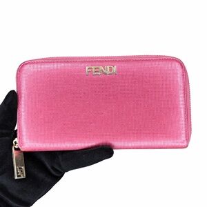 Fendi Pink Metallic Zippy Wallet